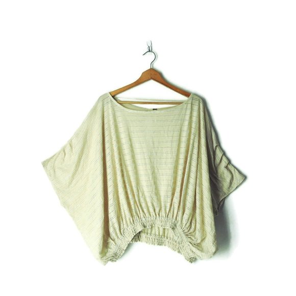 Free People Azalea Eyelet Stripe Dolman Top oversize relax loose fit Ivory Sz M - Picture 2 of 12